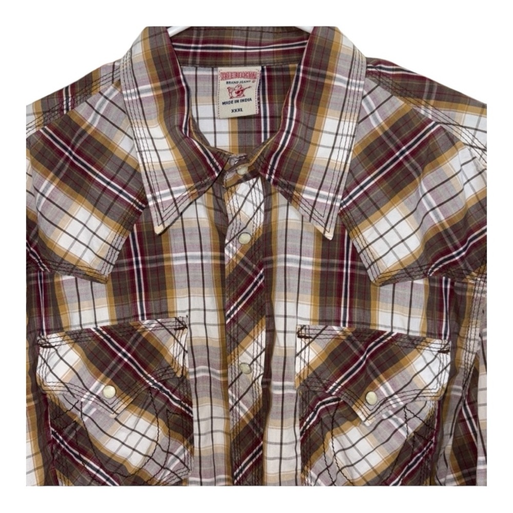 True Religion Western Plaid Casual Button Down Shirt Pearl Button 3XL Y2K